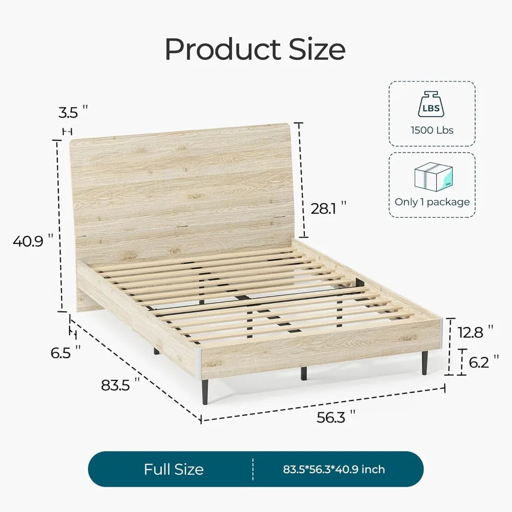 BRIELLE Modern Wooden Bed Frame with RGB Lights & Charging Station - 56.3''