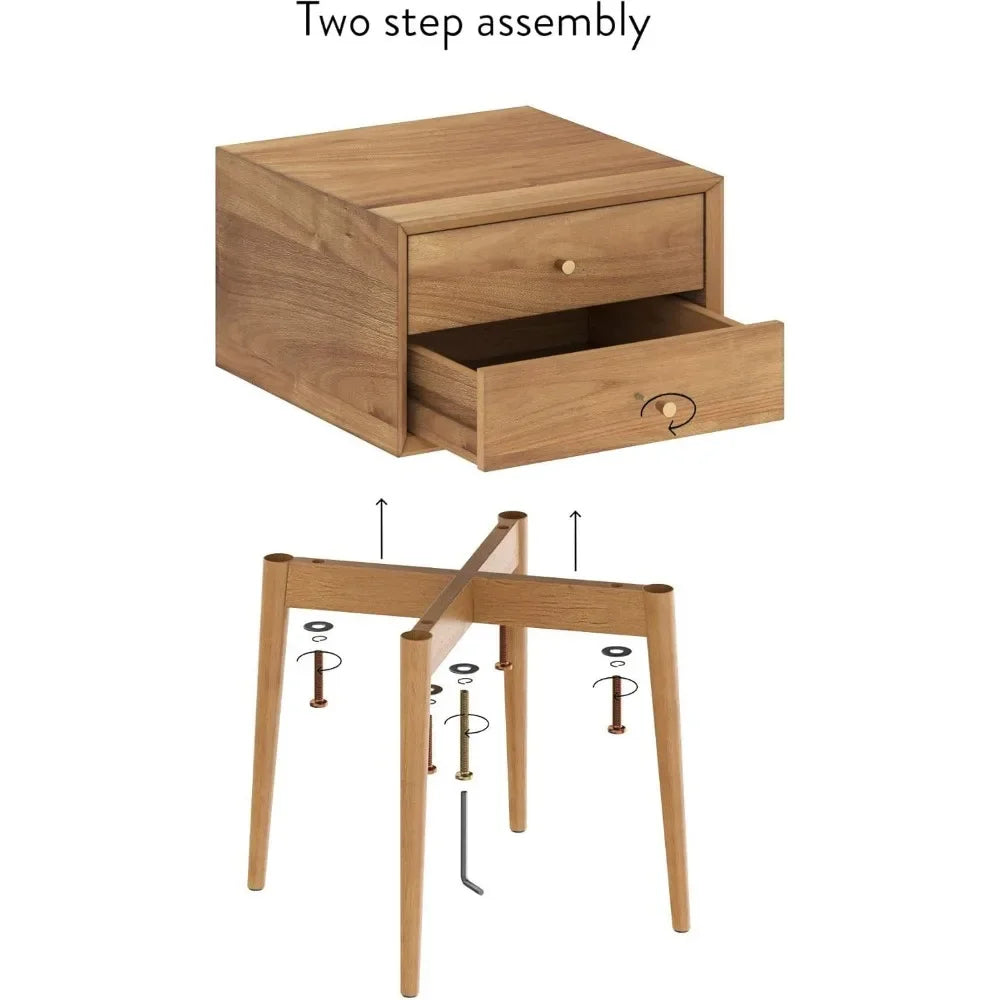 WINTER Modern Mid-Century Nightstand Set – 16" Wide Wooden End Table with Drawers, Black & Oak Brown