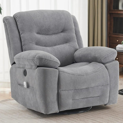 XAVIER  Large Power Swivel Rocker Recliner with Massage & Heat, USB Port- 36.2" W
