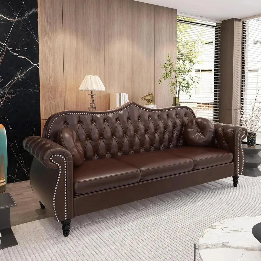 HUDSON ChesterLuxe Classic Chesterfield Sofa Set – Mid-Century PU Sectional Couch – 82.67"W
