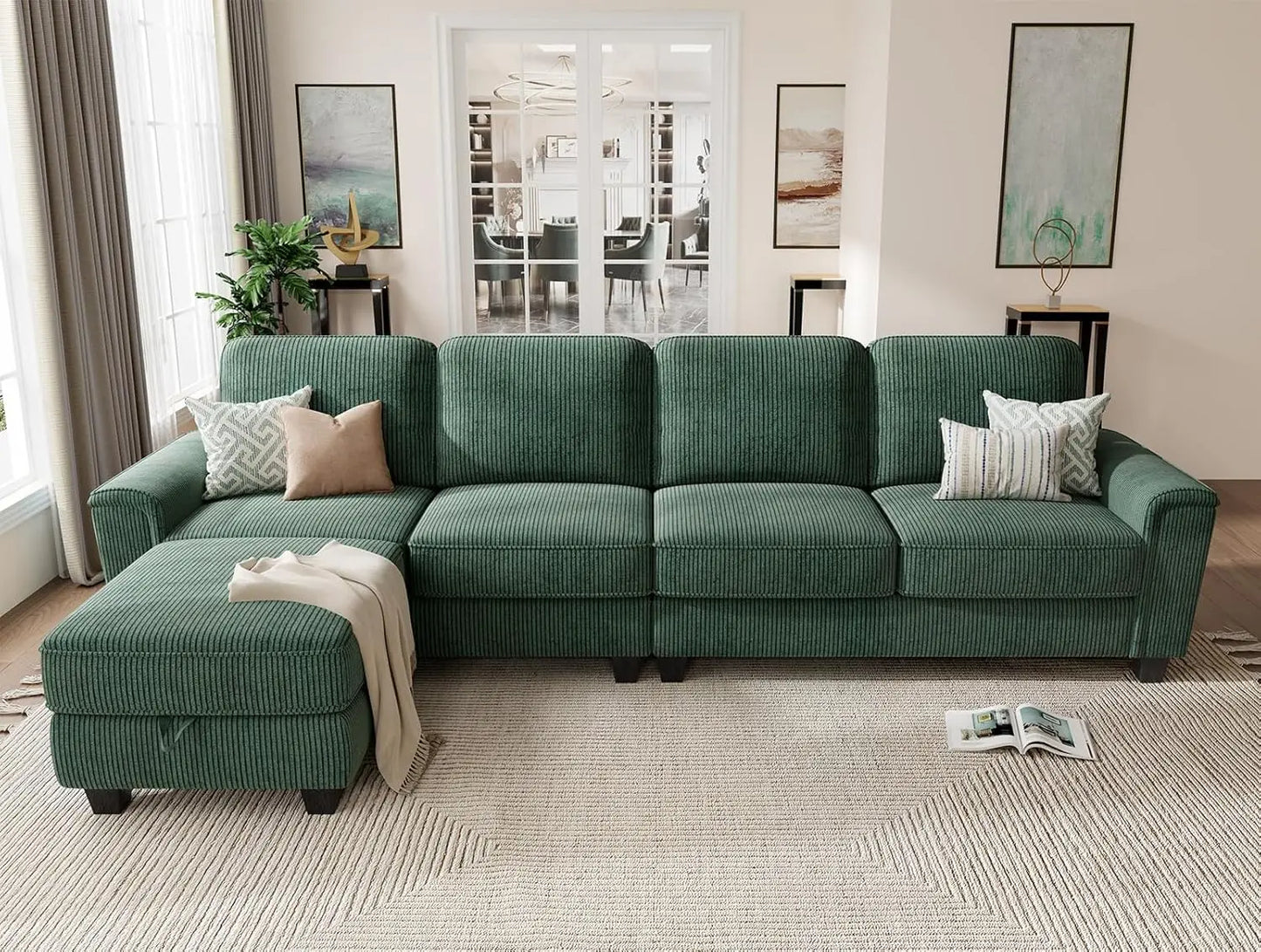 TAYLOR Minimalist Modern Convertible Sectional Sofa, L-Shaped with Storage Ottoman - 106"