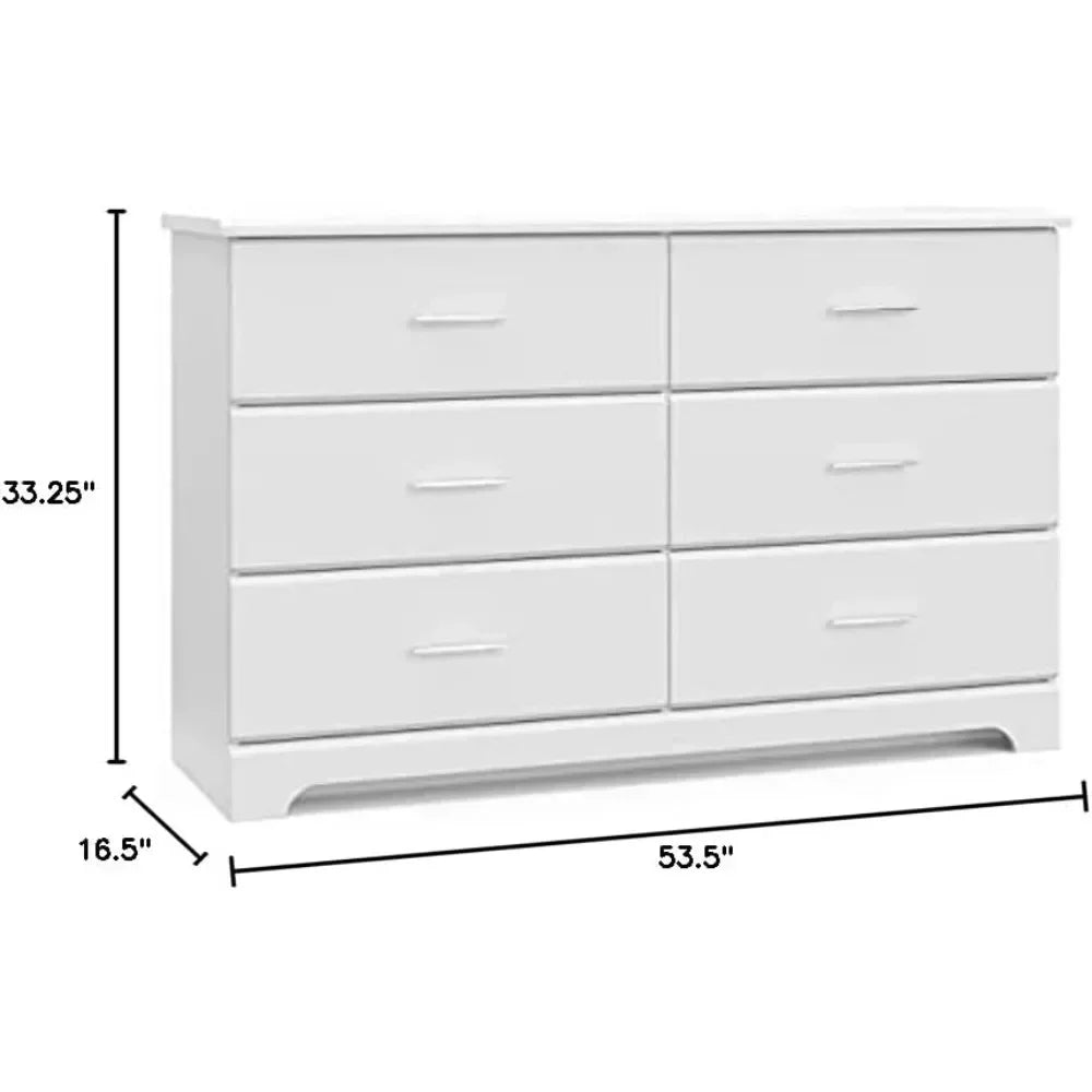 Minimalist Modern 6-Drawer Double Dresser – White Wood Chest – 53.5"W