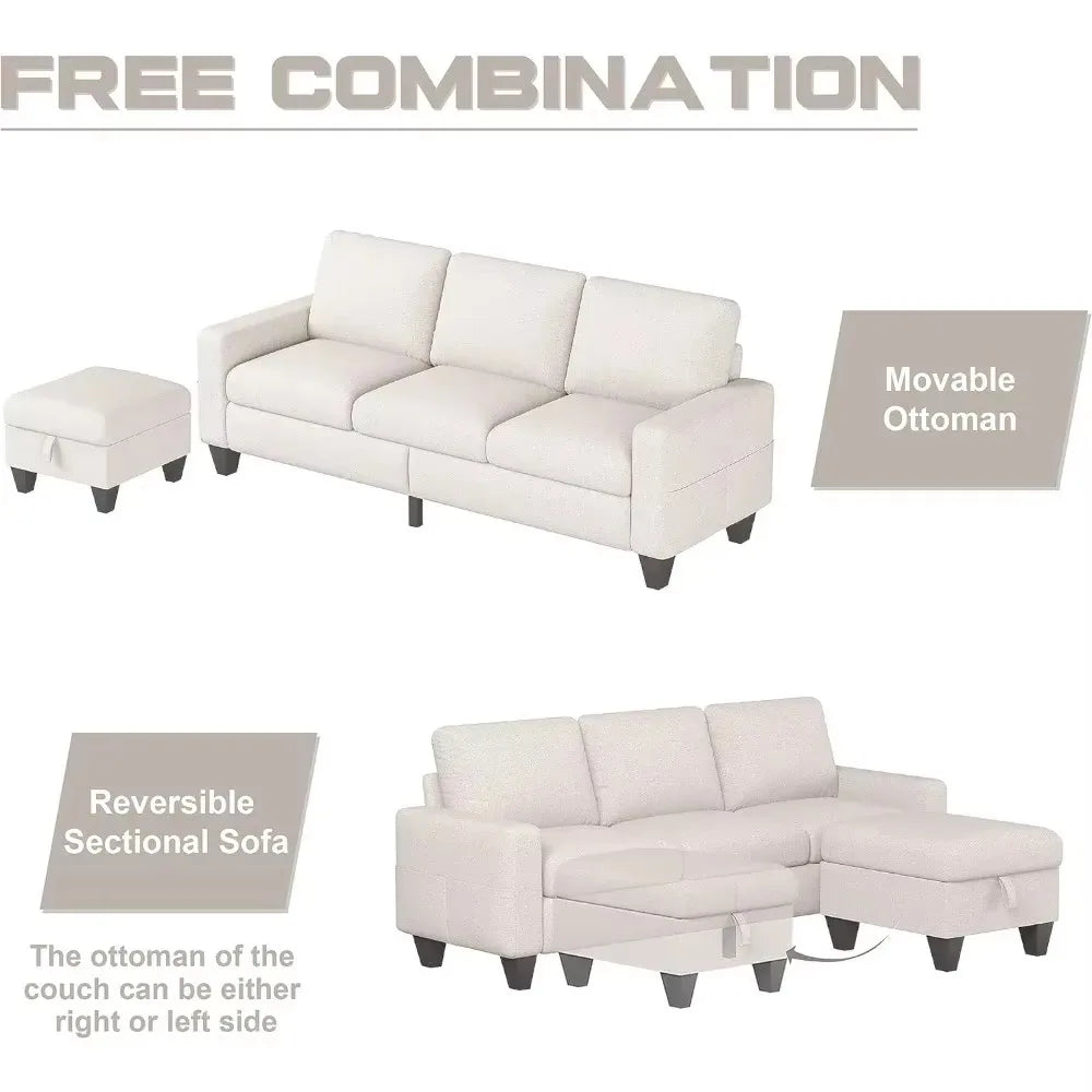 MADELINE Modern Minimalist L-Shaped Convertible Sofa Set - 78"W