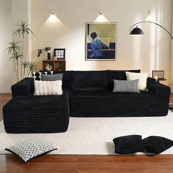 JAMESON Modern Plush Corduroy L-Shaped Cloud Sectional Sofa – Deep Seat Modular Couch | 105.7"W