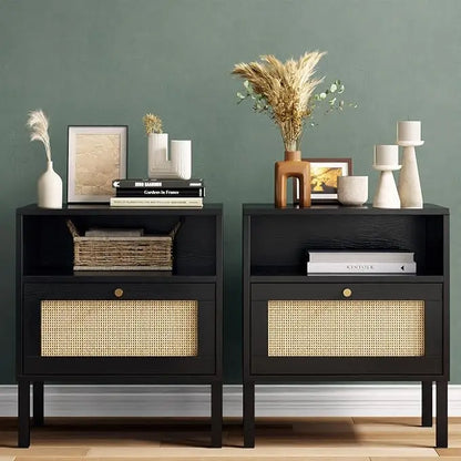 GISELLE Wooden Bedside Table with Metal Legs & Open Shelf - 18.9'' Wide