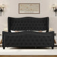 AVERY King Bed Frame, 55" Headboard Upholstered Bed with Tall Footboard, Velvet Handmade Pleats