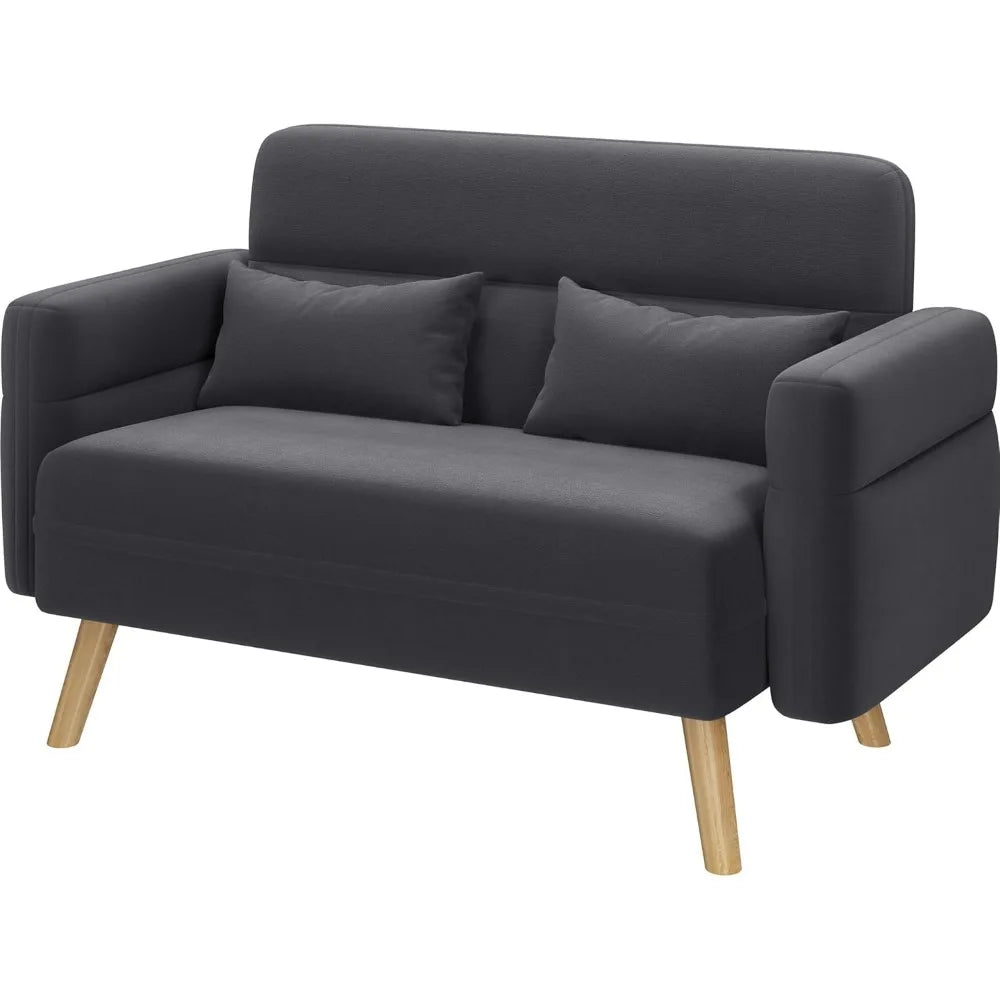 ALEXIS Mid-Century Modern Loveseat Sofa – Small Fabric 2-Seater Couch with Pillows - 46"