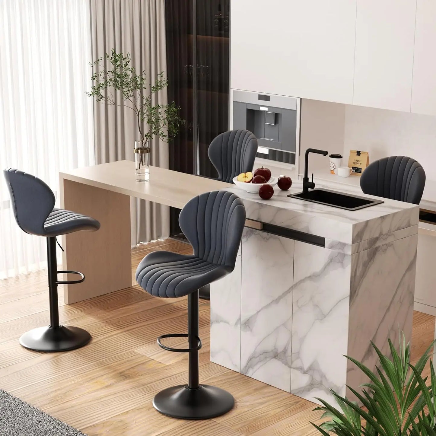 Bar Stools Set of 2 Modern Swivel Bar Chairs, Barstools Counter Height with High Backrest, Easy 3-5 Minute Assembly