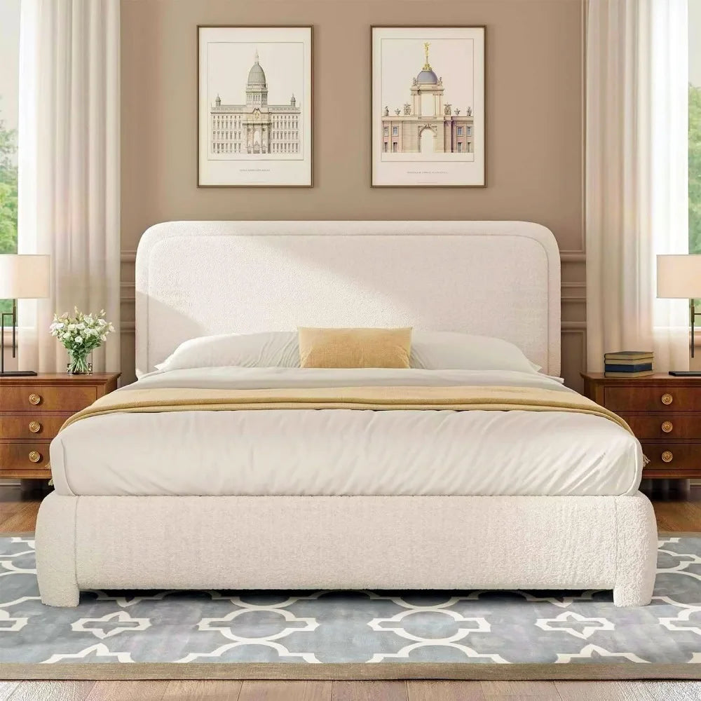 SERENITY Modern Boucle Upholstered Bed Frame with Rounded Headboard - Twin Size