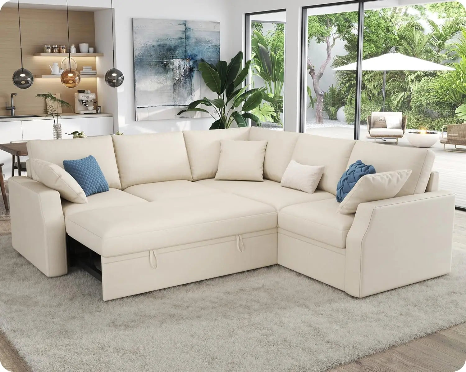 LONDYN Kirelan Modern L-Shaped Sleeper Sofa with Pull-Out Bed & Storage – Sectional Couch – 85" W