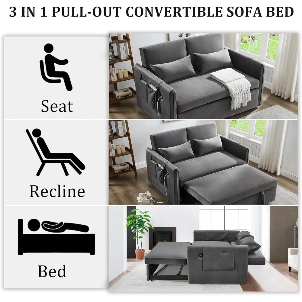 SARAH Modern Sleeper Sofa Bed – 3-in-1 Pull-Out Loveseat with Adjustable Backrest - 33.1"