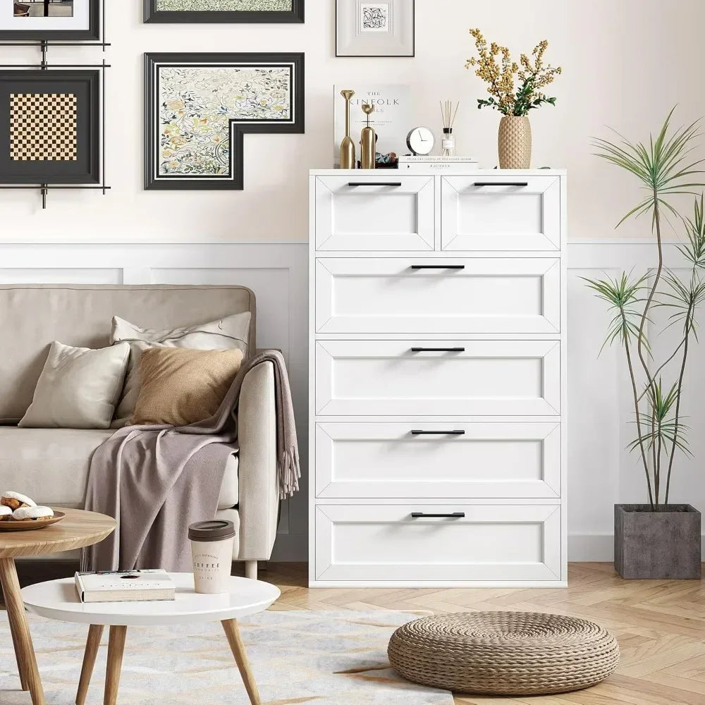 KAYLEE Modern Minimalist 6 Drawer Dresser - White Chest of Drawers (23.6" W)