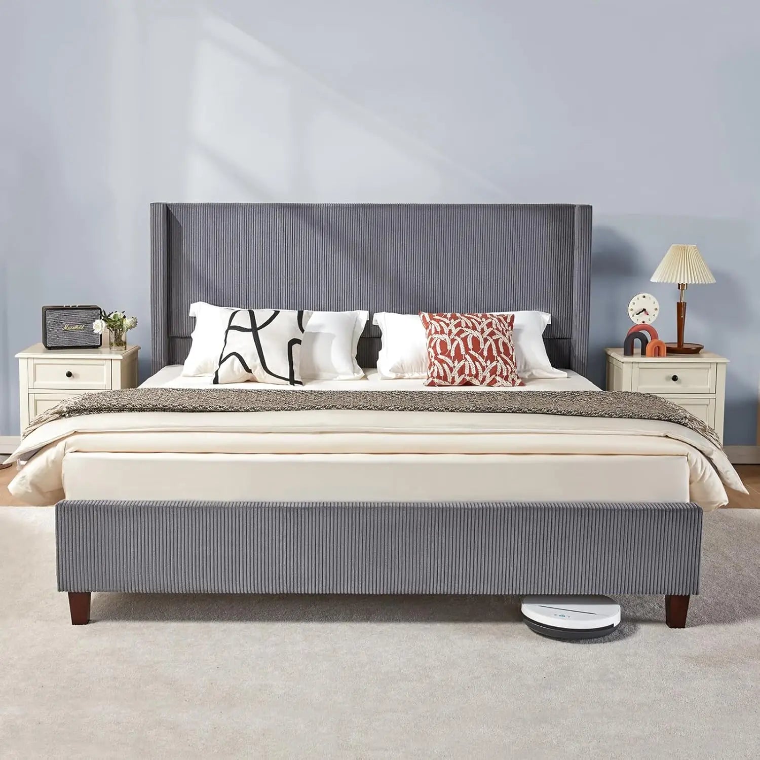 ABIGAIL Modern Queen Platform Bed Frame - 50.8" Corduroy Upholstered Wingback Design