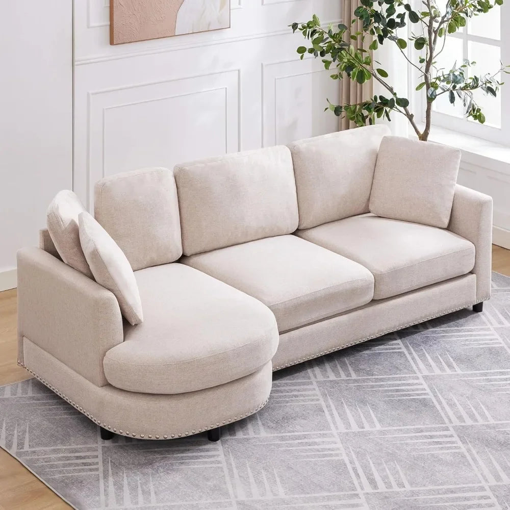 CHARLOTTE 3-Seat Cloud Couch, Minimalist Modern Sofa, Linen Fabric - 89"