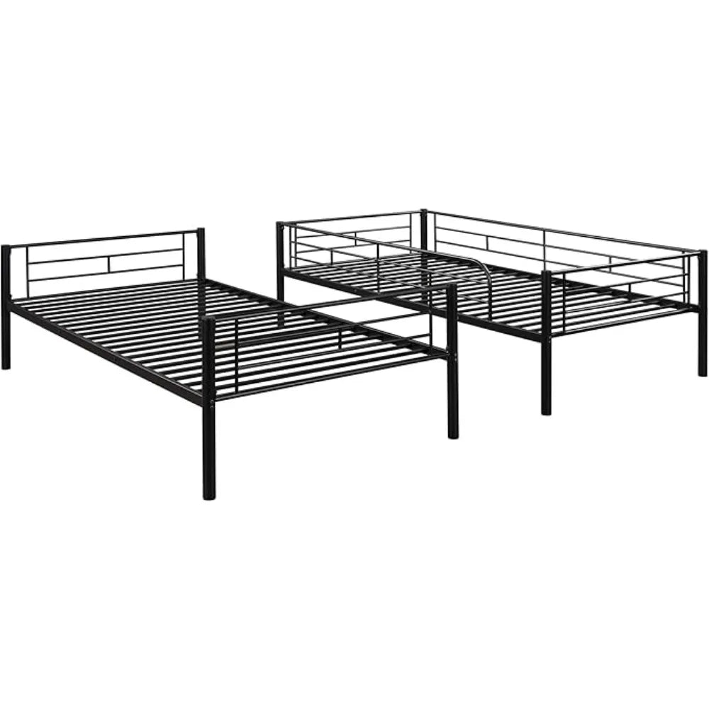 Miller Modern Metal Twin Over Twin Bunk Bed Frame 39.4" Wide with Trundle and Ladders