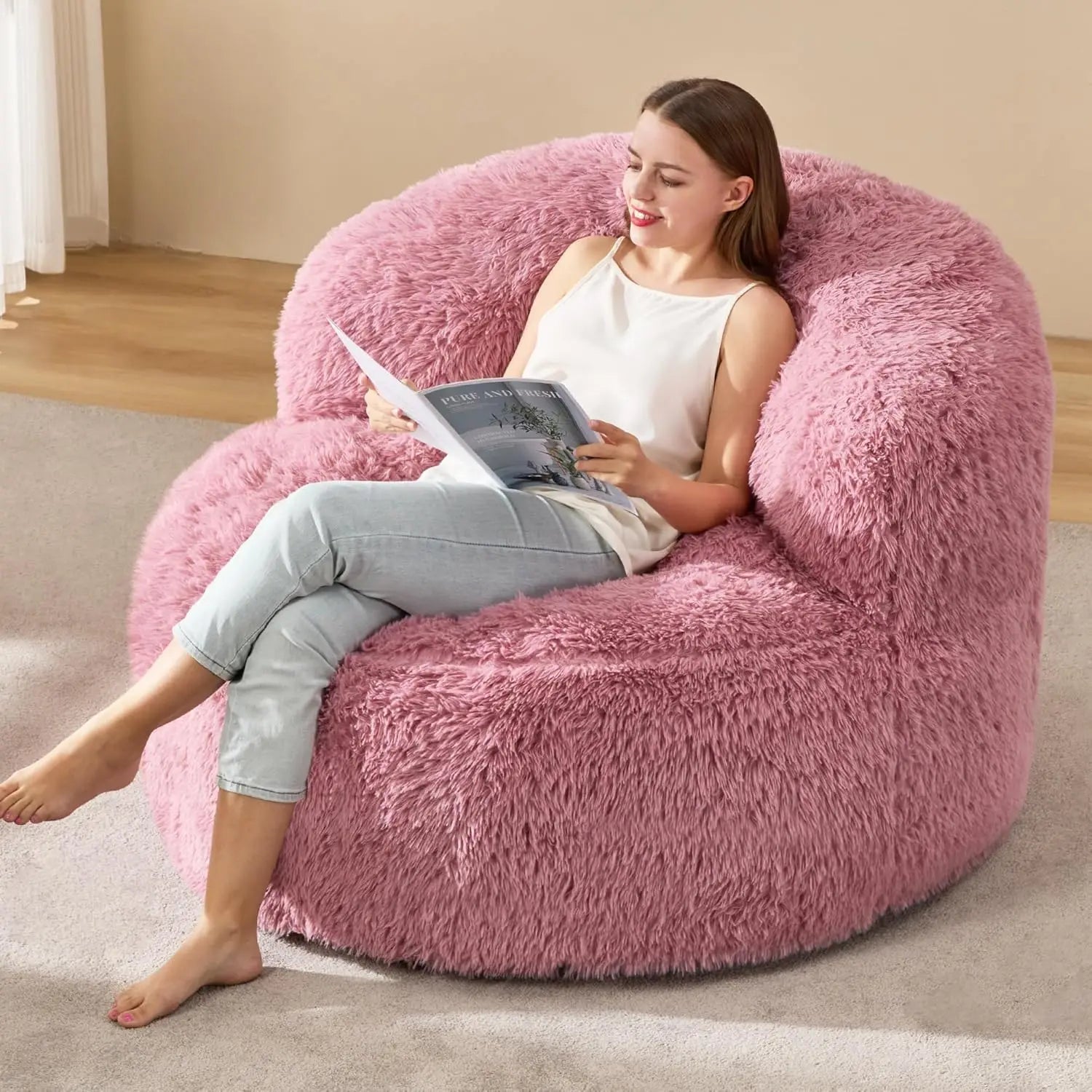 KIRA Modern Faux Fur Bean Bag Chair – Lounge Sofa Style | 39.6'' W