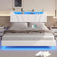 Emryn Modern Floating LED Bed Frame | Full Size 53.9" Wide Faux Leather Platform Bed