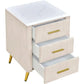 NYLAH Elegant Velvet Upholstered Nightstand with Marbled Top – 16.3" Wide, 3-Drawer End Table