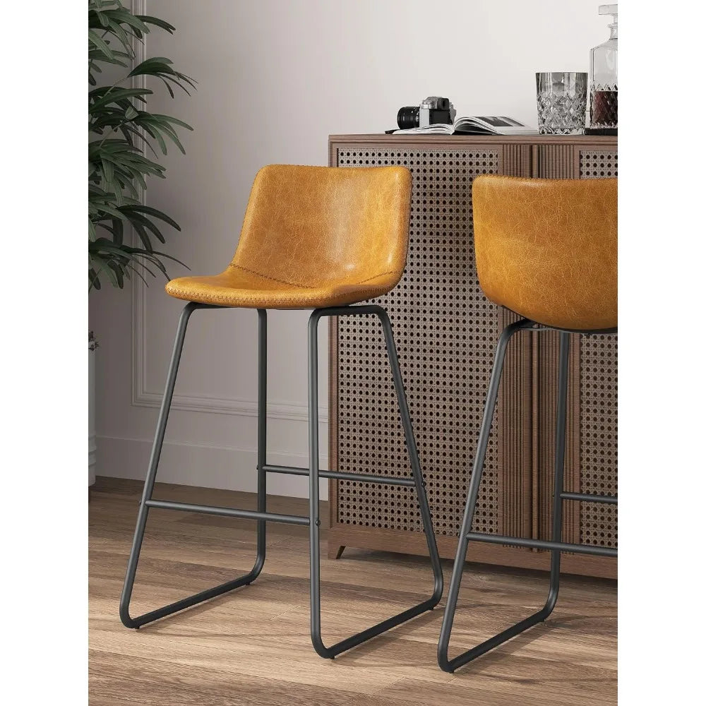 Bar Stools Set of 3, 26 Inches Counter Height Bar Stools with Back, Modern Faux Leather Barstools with Metal Legs and Footrest,