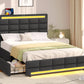 Maeve Modern Queen Bed Frame with Adjustable LED Headboard and Storage Drawers