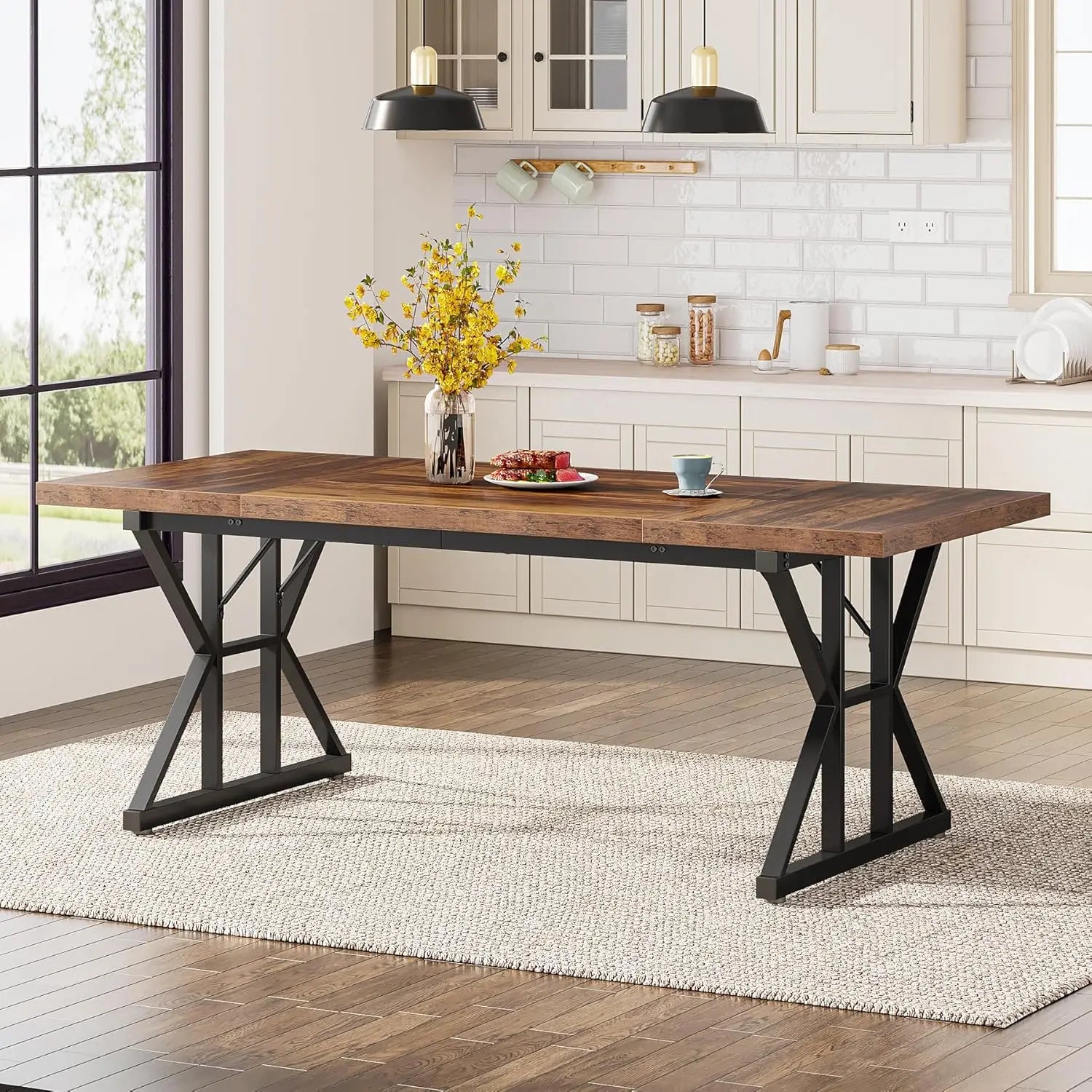 EMILY Rustic Farmhouse Rectangular Dining Table - 70.8" W