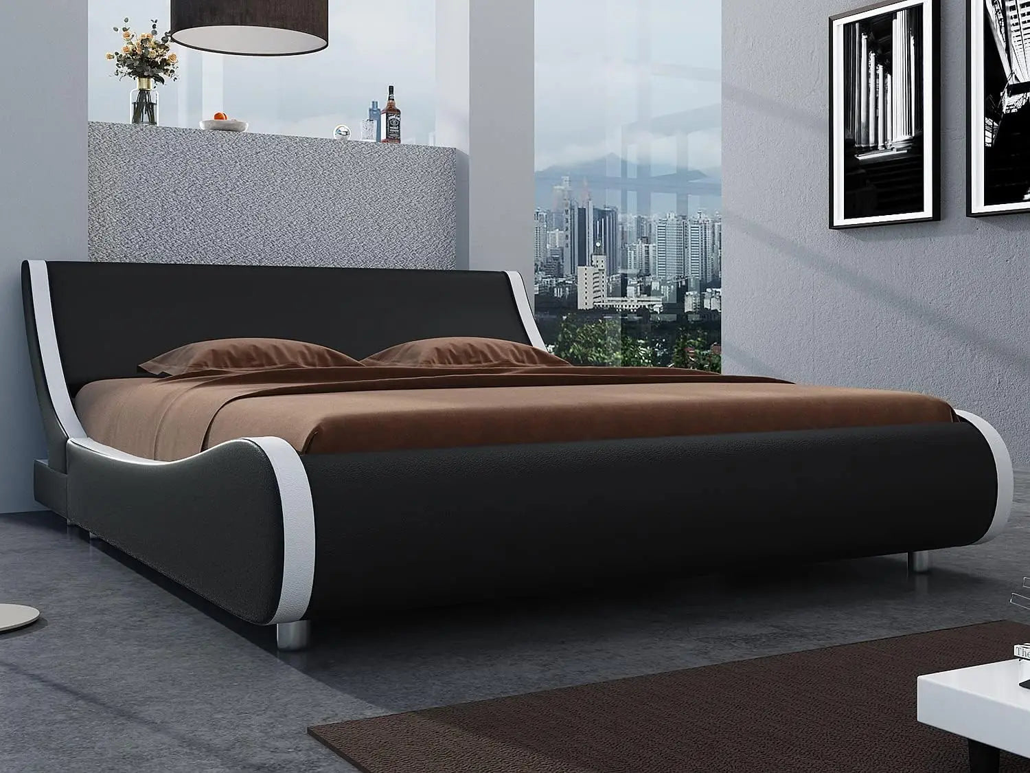 EMERSYN Modern Faux Leather Sleigh Platform Bed Frame - Queen Size - 65.7''