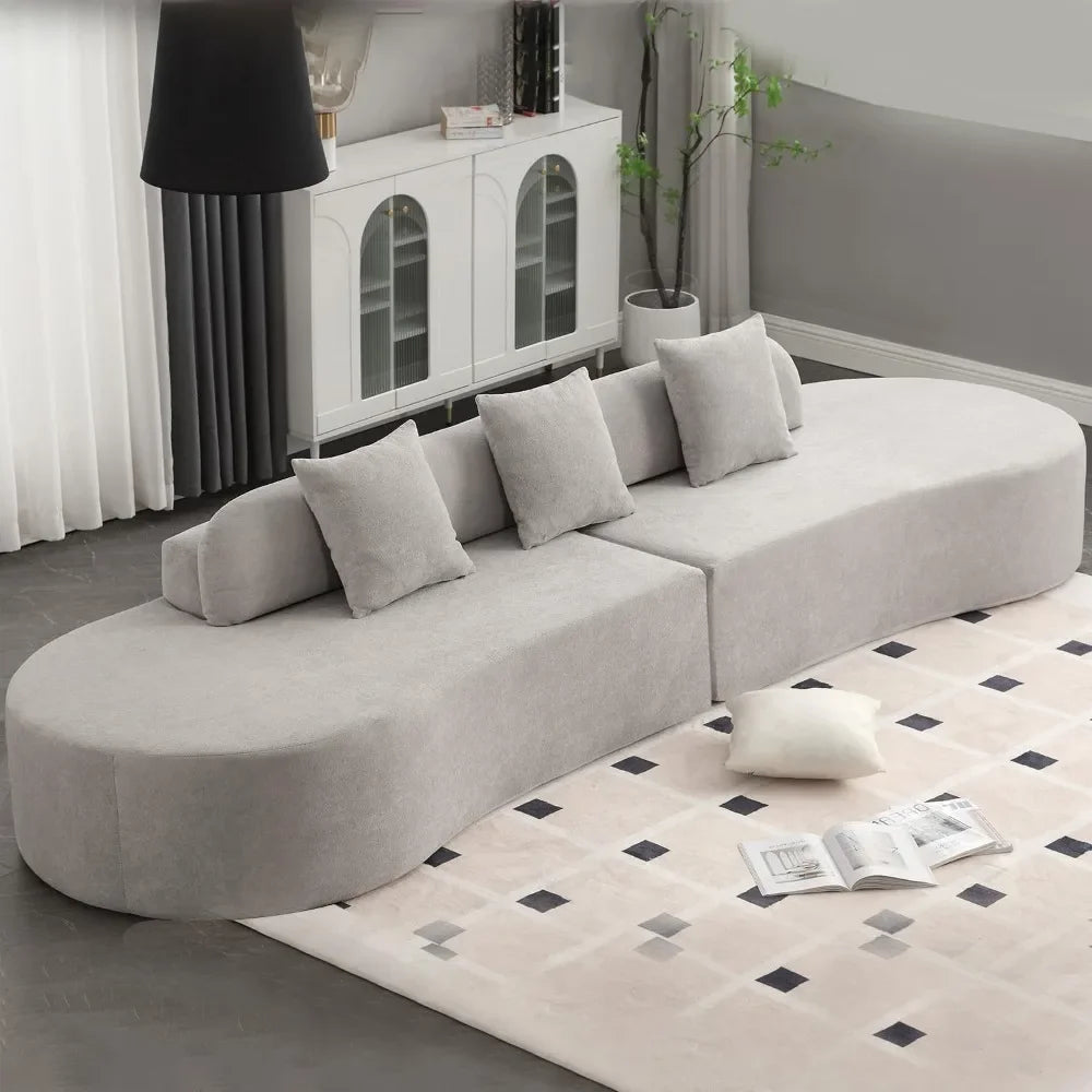 THOMAS Minimalist Modern 4-Seater Curved Sectional Sofa – Terrycloth Fabric Couch – 130.5" W