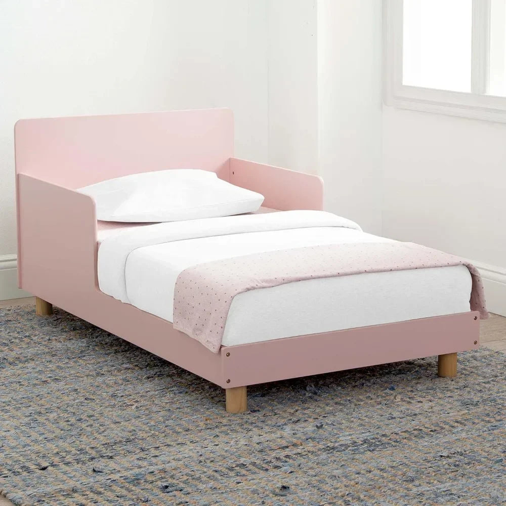 ARYA Modern Wood Toddler Bed - Blush Pink & Natural Wood 53"