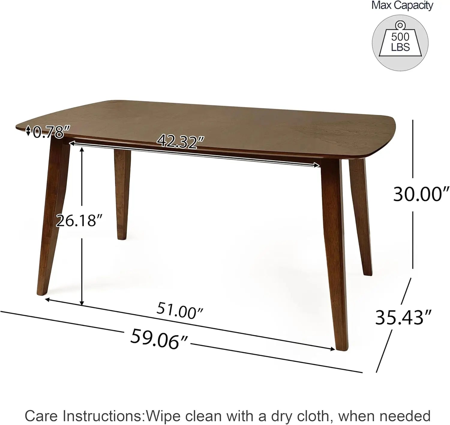 POPPY Darien Mid-Century Modern Rectangular Dining Table – 59.6" W