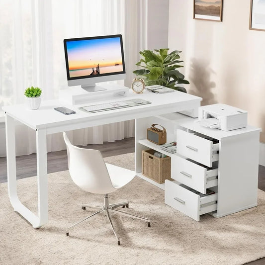 SARAH Modura L-Shape Reversible Computer Desk – Office Desk – 55″ Width