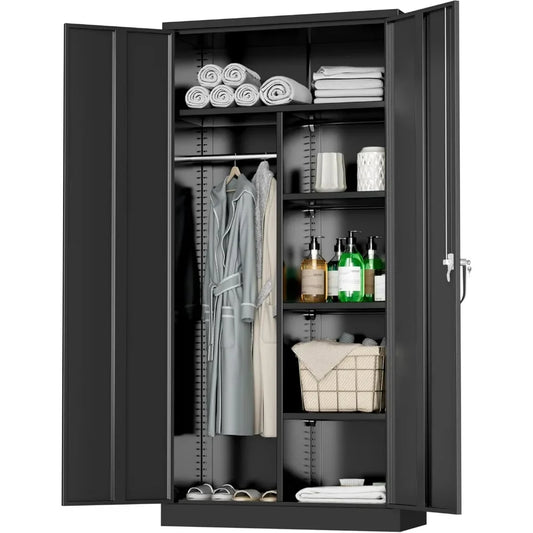 CALI Metal Wardrobe Closet – Black Armoire for Clothes Storage