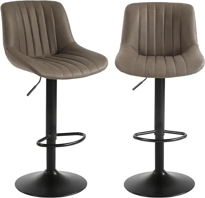 Bar Stools Set of 2, Swivel Counter Height Barstools with Back, Adjustable Faux PU Leather Bar Chairs, Modern Armless