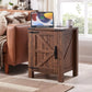 CAMILLA Rustic Farmhouse Barn Door Nightstand with Charging Station - 18'' Wide