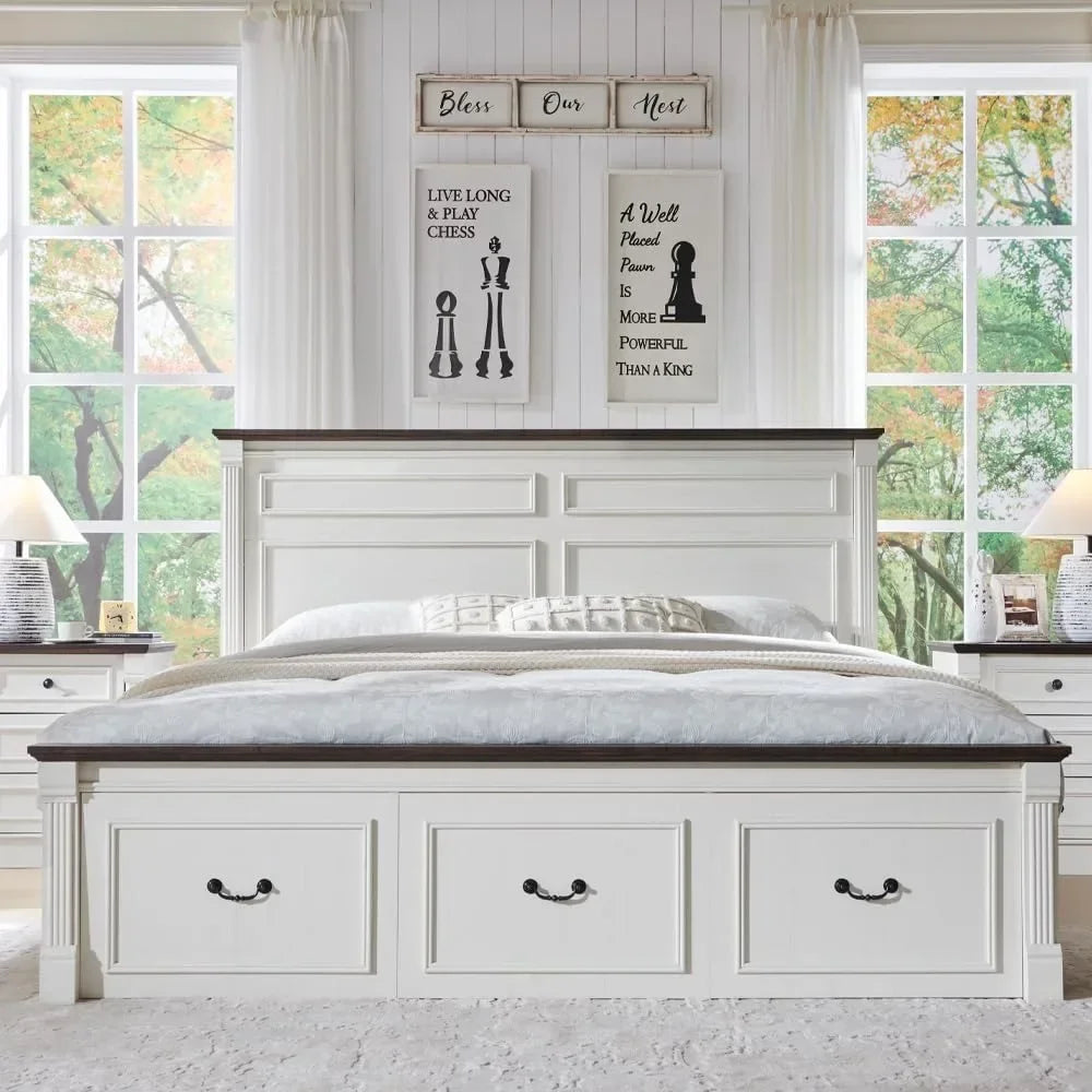 Azari Rustic Farmhouse Queen Bed Frame | Country Style Wood Platform