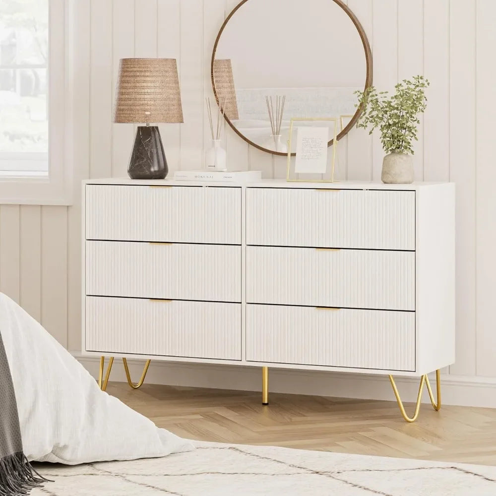 REESE Modern 6-Drawer Dresser - 47.2"W Chest of Drawers for Bedroom & Living Room