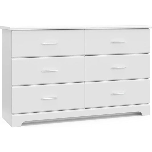 Minimalist Modern 6-Drawer Double Dresser – White Wood Chest – 53.5"W