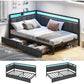 ELENA Modern Twin Size Corner Bed Frame with LED Lights, Charging Station, and Storage Drawers