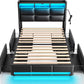 Halo Modern LED Upholstered Bed Frame with Storage Drawers and Headboard 78.7'' Wide