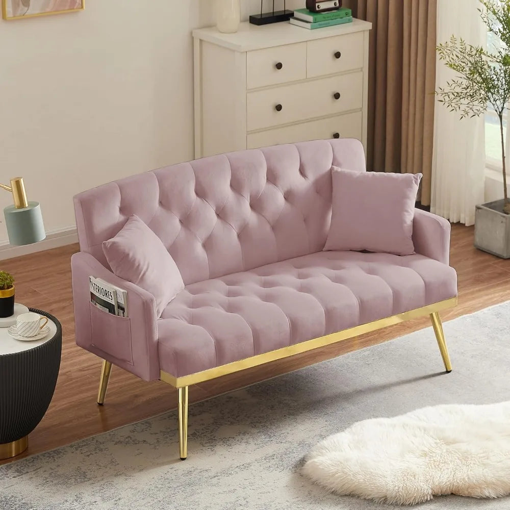 ALLISON Minimalist Modern Velvet Loveseat Sofa Gold Metal Legs - 26.4"