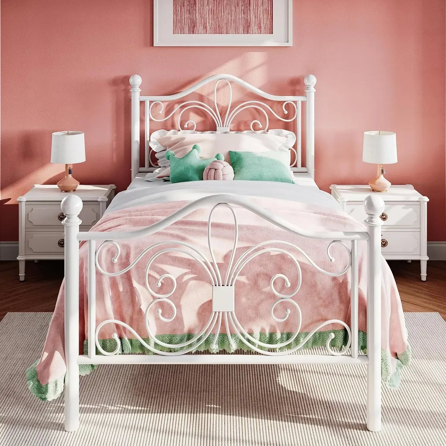 CLARA Butterfly Design Twin Metal Bed Frame – Elegant Headboard & Footboard | 41.7" Wide