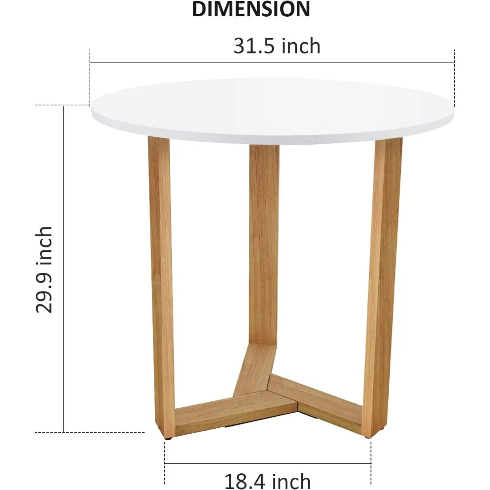 CHARLIE Mid Century Modern Round Dining Table - White MDF Tabletop - 31.5"W