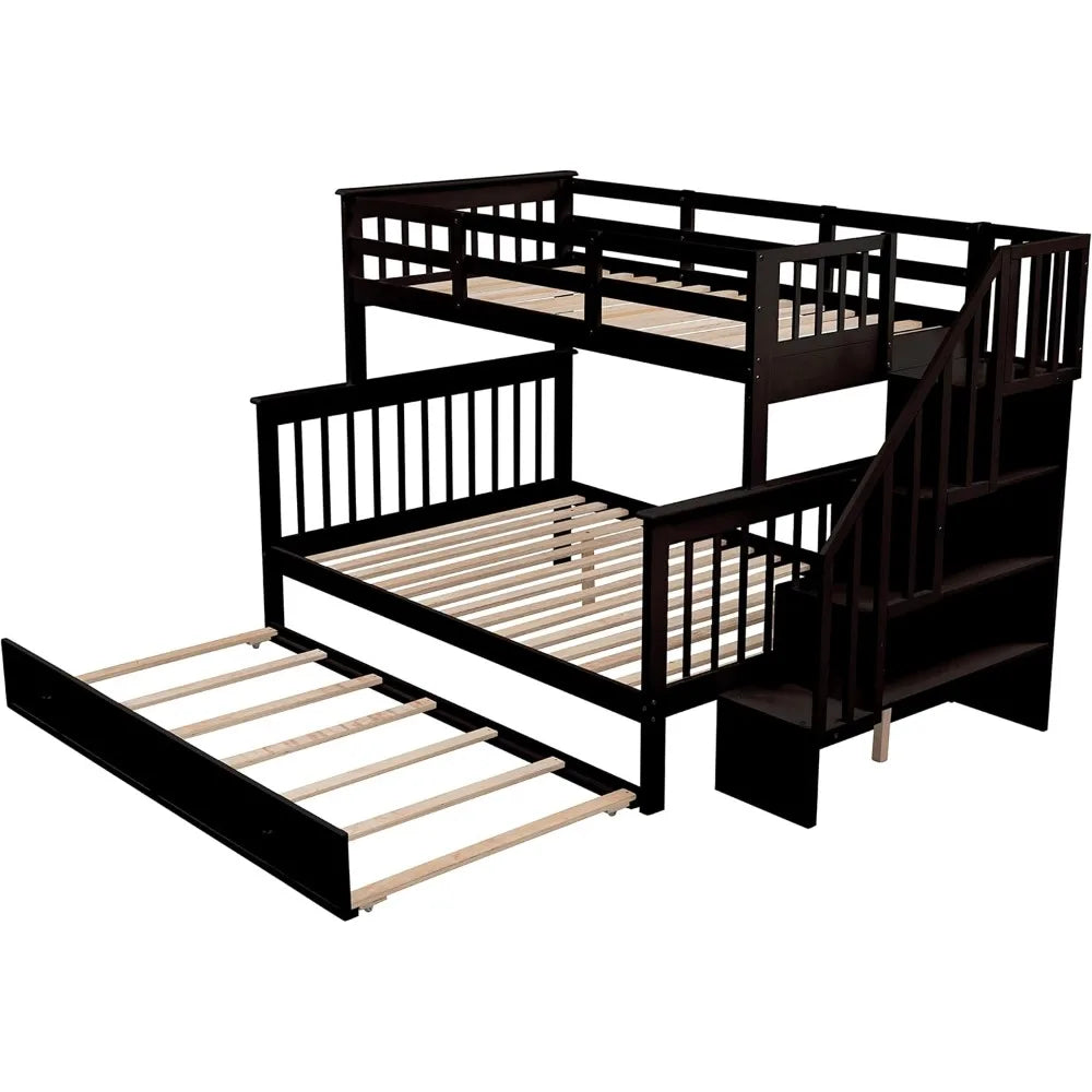 ELEANOR Modern Twin Over Full Bunk Bed with Storage Stairway and Drawers