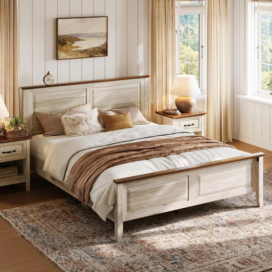 XIMENA Rustic Farmhouse Full Size Wooden Bed Frame – 57'' Wide