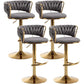 Gold Bar Stools Set of 4, Counter Height Bar Stools with Low Back, Velvet Adjustable Height Barstools, 360° Swivel Bar Stools