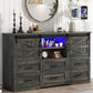 GRACIE Rustic Farmhouse 6-Drawer Dresser with LED Lights & Sliding Barn Doors