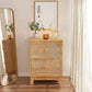 SYDNEY Mid Century Wooden Bedside Table with Handcrafted Ring Pattern, 2-Drawer