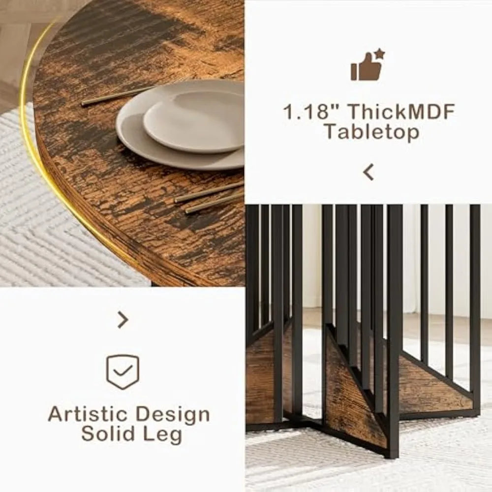 RICHARD Modern Farmhouse Round Dining Table - Wooden Kitchen Table - 43.3" D