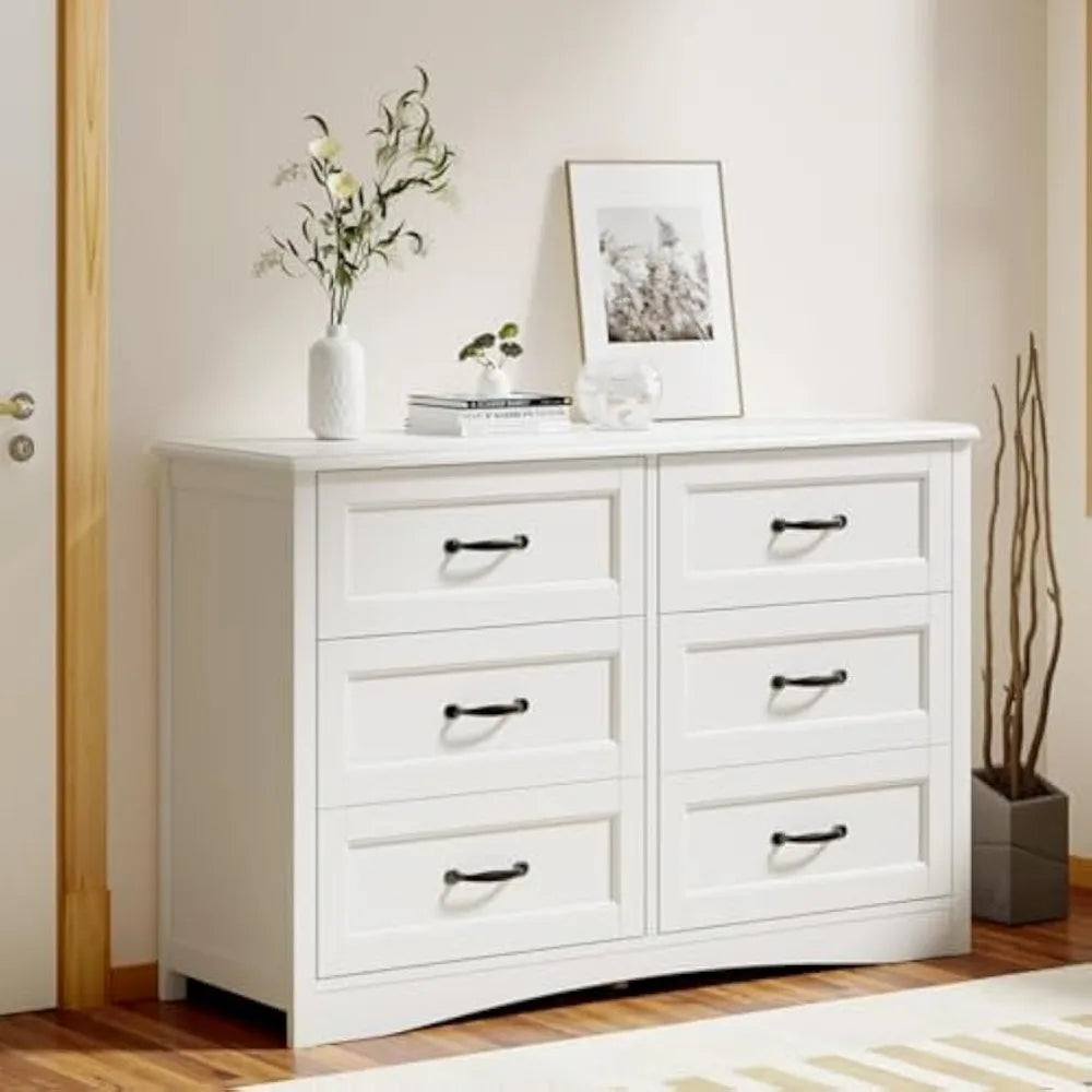 AMY Modern 6 Drawer Dresser - White Wooden Chest for Bedroom - 47'' Wide