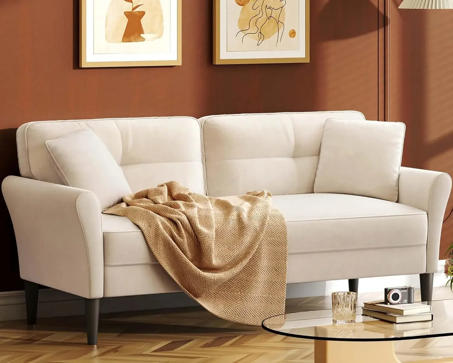 ETHAN Modern Velvet Sofa, 3-Seater Comfy Small Couch for Living Room & Bedroom - 69" 