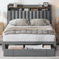 Scottie Vintage Style Queen Bed Frame with Upholstered Headboard and 62" Width Storage Drawers